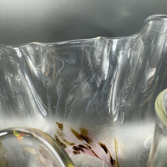 Hand Blown Venetian Art Glass Vase Vessel Hand Made Glass Iridescent Speckled - Picture 5 of 16